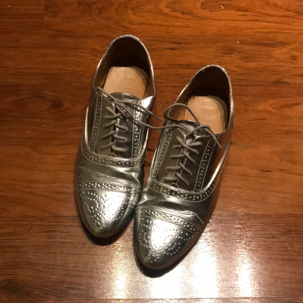 Silver leather J.Crew oxfords/brogues